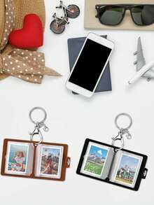 2-Inch Leather Photo Memory Keychain With Mini Photo Album, Keychain Album Scrapbook With 10 Pockets For Photos, Cards - Brown - View 4