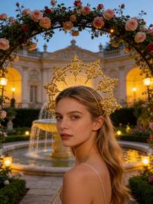 1 Piece Of Alloy Material Golden Lolita Halo Headband Hairpin With Ornate And Magnificent Style. Black Gothic Diamond-Studded Crown Headpiece. Suitable For Wedding Party Photo Shoots, Cosplay Use. - Multicolor - View 9