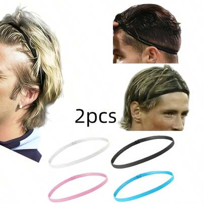 2pcs Black Non-Slip Breathable Sports Headbands, Highly Elastic Suitable For Football, Soccer, Running, Fitness, Yoga, Tennis, Unisex Minimalist Design