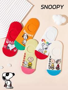 SNOOPY 5 Pairs Genuine Pattern Men's Boat Socks, Sports Socks, Cute Invisible Socks With Cartoon Design, Odor-Resistant Moisture-Wicking Casual Crew Socks, Suitable For Students/Adults As Gifts Or Daily Wear, Socks - Multicolor - View 3