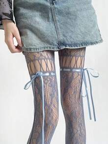 1pc Slimming Sheer Black Stockings, Sexy Fishnet Tights, Thin Lace Hollow-Out Pantyhose - Multicolor - View 21
