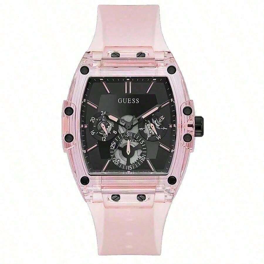 Guess New Men's Fashion Quartz Watch, Multi-Functional Three-Dial Design, Silicone Strap, Great Value, Minimalist Versatile, Suitable For Valentine's Day Gift, Birthday Gift And Daily Wear - GW0032G1 - Pink - View 1