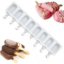 52件/套 小型硅胶冰棒模具 | 4/8孔椭圆形迷你冰棒模具，带冰棒棍，适用于自制蛋糕棒棒糖、冰棒蛋糕、冰淇淋（2个冰淇淋模具+50根冰棒棍） - 查看 7