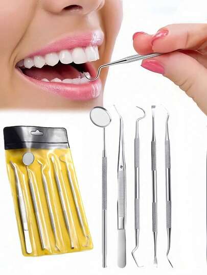 5/4/3/1 Pcs Oral Hygiene And Dental Care Tools, Effectively Remove Tartar, Protect Gums, Freshen Breath. Multi-Piece Silver Cleaning Set Suitable For Tooth Stains, Tartar, Cavities And Dental Probe. Suitable For Home Decor In Living Room, Bedroom And Bathroom; Travel Essential; Wedding, Party Or Birthday Gift; Gift For Parents And Friends.