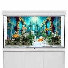 沉没的寺庙，水族箱背景画，水族箱背景贴纸，爬行动物饲养箱背景贴纸，自粘正面，水族箱景观装饰，水族箱装饰品 - A - 查看 4