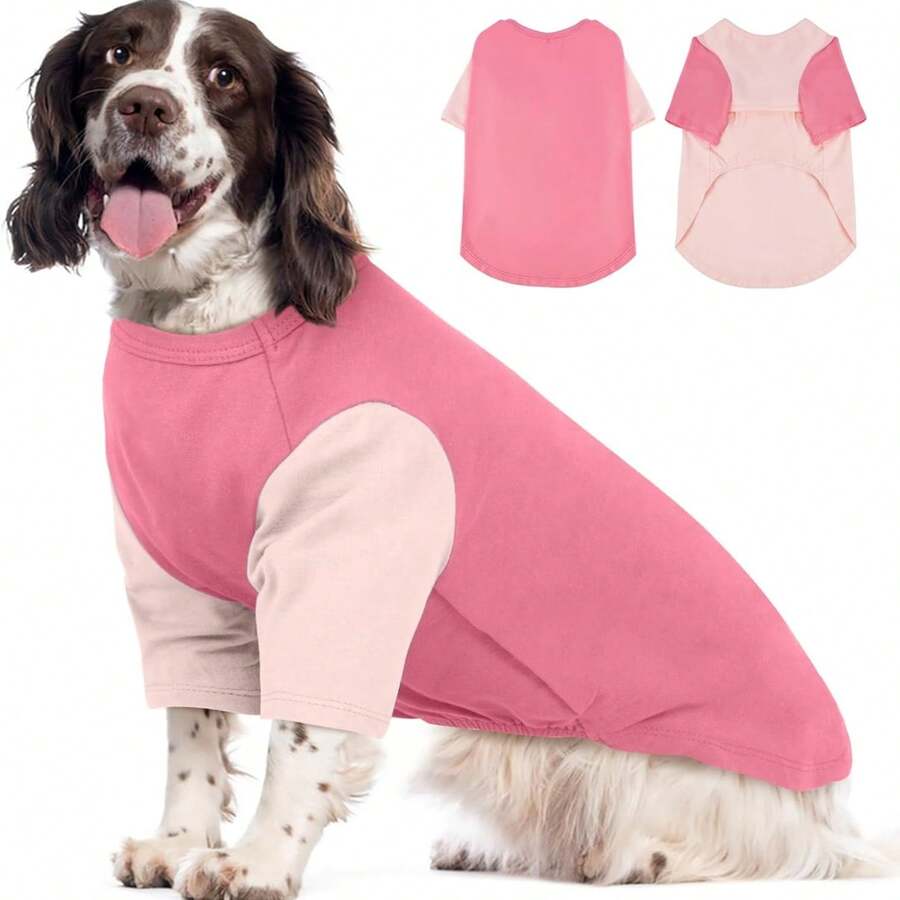 两件套中/大型犬T恤，透气轻盈的纯棉宠物服装，防掉毛，防晒，适合春夏散步、海滩、公园等场合。