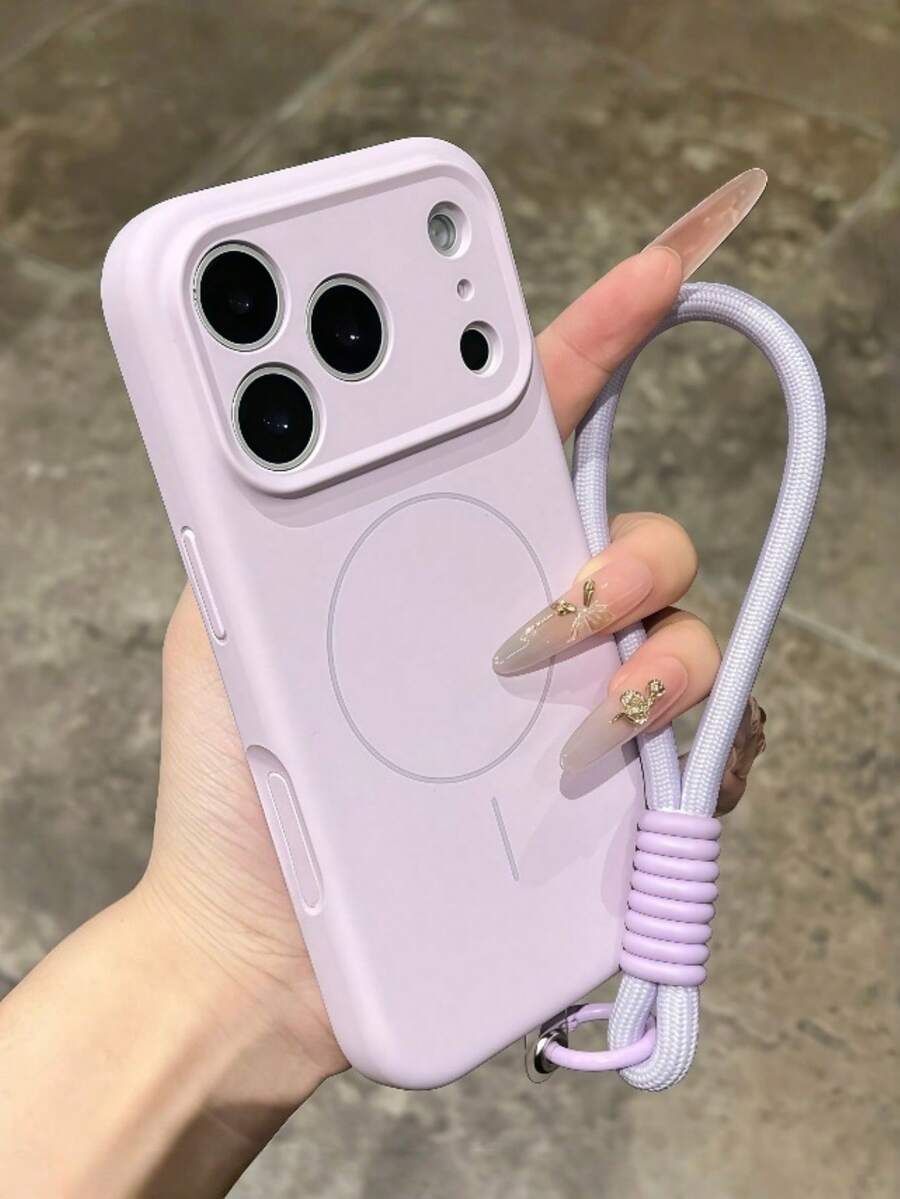 1件 啞光液態矽膠極簡磁吸手機殼 + 短掛繩，適用於 iPhone 18 17 Air 16 15 14 13 12 Pro Max Plus，支持無線充電，柔軟矽膠背蓋