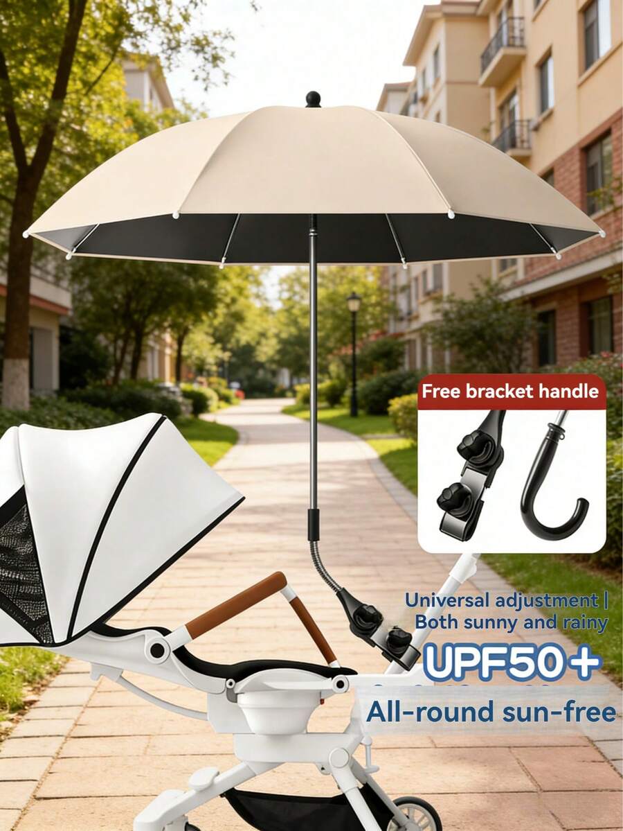 Universal Baby Stroller Sunshade Umbrella With Clip And Handle, 360° Adjustable UV Protection Infant Carriage Canopy, Waterproof Parasol For Stroller, Bicycle, Wheelchair, Beach Chair - Multicolor - View 1