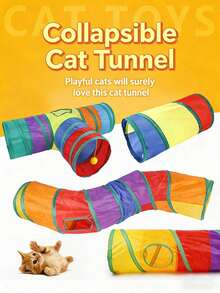 1 Stück neues Design E-förmiger Katzen Tunnel, Selbstunterhaltungs Katzen Tunnel, geeignet für alle Jahreszeiten, abnehmbar und waschbar, modulares Spieltunnel Zelt, Katzen Tunnel, Regenbogen Tunnel Serie, selbstmontage, interaktiver Regenbogen Tunnel, faltbares Katzenspielzeug, Katzen Zubehör (zufällige Farbkombination) - Verschiedenfarbig - Übersicht 3
