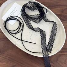 1pcs Retro White Black Lace Bow Choker Necklace For Women Fashion Double-Layer Long Adjustable - Đen-B - Xem 6