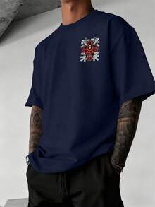 Men's Fashionable Casual Ghost Face Print Round Neck Short Sleeve T-Shirt, Summer - Navy Blue - View 2