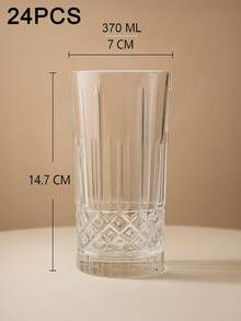6-Piece Minimalist Transparent Glass Water Cup Set, Suitable For Home Use, Coffee Cups, Juice Cups, Whiskey Cups, Straight-Sided Textured Beverage Cups, Multiple Sizes Available, Party Table Cups. - DM336-2 (370ml) - View 10