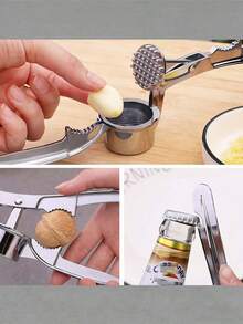 Garlic Press, Garlic Puree Holder, Multi-Functional Zinc Alloy Manual Shredder, Handheld Garlic Grinder, Creative Kitchen Tools - Multicolor - View 3