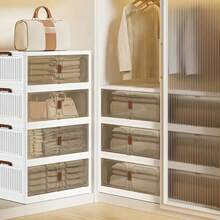 3/4/5-Tier Heavy-Duty Stackable Storage Cabinet With Locking Doors - Heavy-Duty Collapsible Storage Unit With Rolling Wheels, Space-Saving Organizer For Home, Office, Garage, Attic - Plastic Storage Cabinet With Front Panels, Easy Assembly - 查看 6