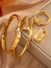 Bộ 4 món vòng tay và nhẫn bằng thép không gỉ thời trang, thích hợp làm quà tặng ngày lễ cho bạn bè. - Phong cách 3 - Xem 9