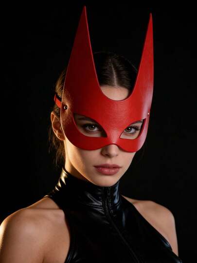 1 PC Red Devil Horn PU Leather Mask, Halloween Cosplay Party Prop, Gothic Statement Face Accessory, Club & Ball Edgy Accessory