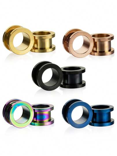 1 Pair Fashionable Bohemian Hippie Rock Stainless Steel Plated Hollow Ear Plugs/Gauges, Unisex Piercing Jewelry Suitable For Daily Wear, Work, Parties