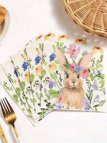 20pcs Easter Bunny Paper Napkins - 2-Layer Disposable Tableware With Cute Bunny, Eggs & Chick Design, Perfect For Holiday Celebrations & Festive Restaurant Decor, Festive Dining Accessory | Springtime Decor | Decorative Napkins - ZY-02 - View 2