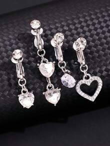 4pcs/Set Elegant & Fashionable Beach Vacation Style Unique Personalized Heart Crystal Rhinestone Navel Clip, Suitable For Daily Wear, Festivals And Parties - Multicolor - View 5