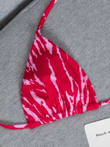 2件套2026新款时尚性感仿木纹印花比基尼泳装套装，适合泳池、海滩、度假、春夏、情人节、狂欢节派对等场合。 - 鮮紅色粉紅色 - 查看 5