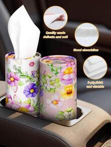 2pcs/4pcs Floral Pattern Car Tissue Box - Round Cup Holder Tissue Box With 200pcs 3-Ply Tissues, Suitable For Car Cup Holder And Home Desk, Pink And White Floral Pattern Suitable For Ladies, Children And Family Travel - Tissue Box - View 4