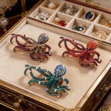 Europe And The United States Retro Personality Full Of Diamond Octopus Men's Brooch Creative Diamond Octopus Pin Office Party Accessories Gift - 綠色 - 查看 2