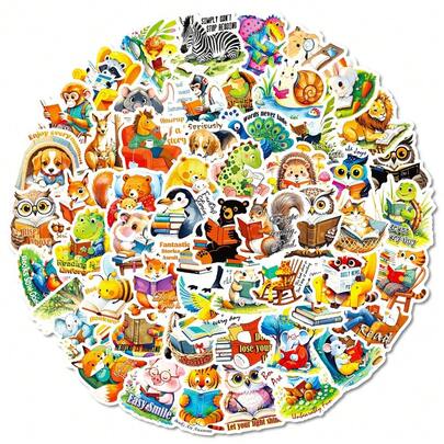 56pcs Fairy Tale Style Small Animal Reading Creative Stickers, Laptops, Computers, Phone Cases, Desktops, Doors, Water Bottles, Guitars, Skateboards, Safes, Suitcases, DIY Stickers, Account Decorations, Personalized Material Stickers, Traceless Stickers