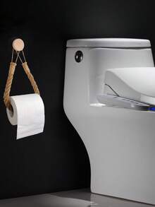 No Drill Solid Wood Hanging Hook, Rope Crafted Toilet Paper Holder, Bathroom Tissue Roll Storage Rack, Woven Towel Rack - Khaki - View 5