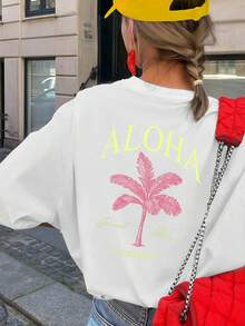 Reise-Hoodie, Damen-Sommer-T-Shirt aus italienischer Wolle mit kurzen Ärmeln, lockeres T-Shirt in Große Größen, Baumwoll-Strickstoff, modischer Streetstyle - Weiss - Übersicht 2