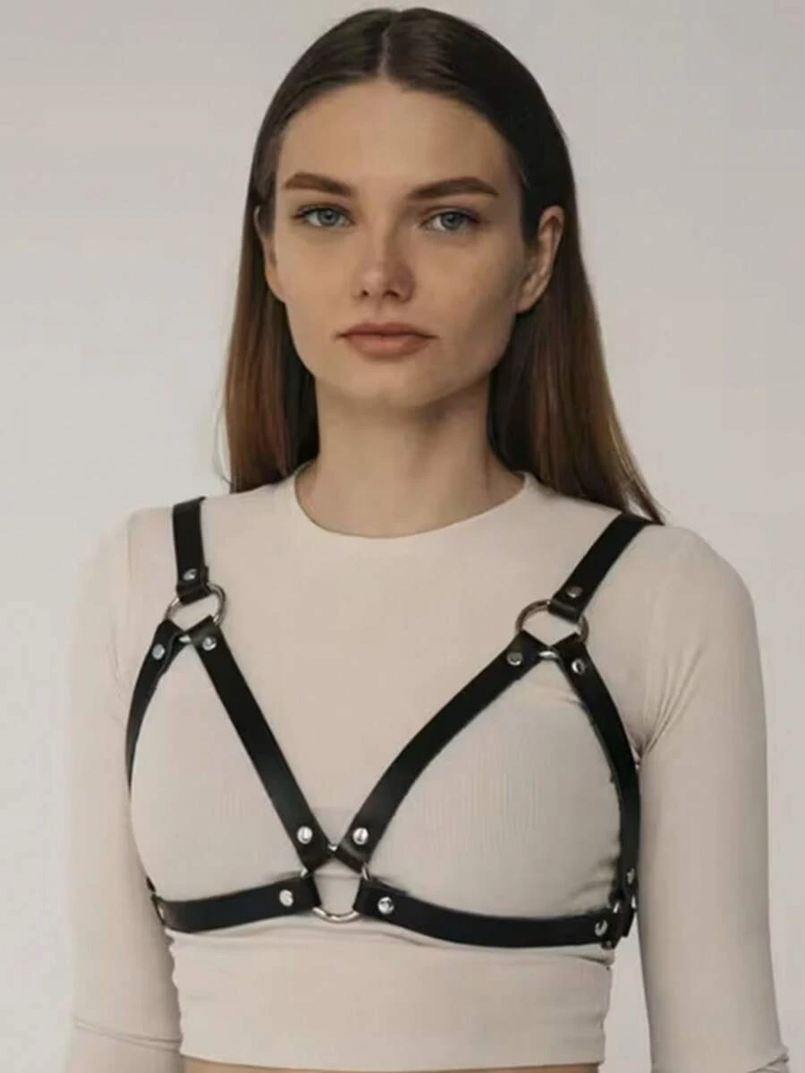 哥特朋克束身胸衣，可调节PU皮革胸带，Y2K风格束腰带及节日服饰配饰 - 彩色 - 查看 1