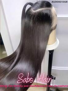 骨直蕾丝前假发，真人混纺发丝，13x4高清透明蕾丝前片，女士无胶巴西原生发蕾丝前片假发，200%密度，预先拔毛，带婴儿发际线 - 自然色&黑色系 - 查看 2