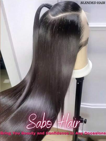 骨直蕾丝前假发，真人混纺发丝，13x4高清透明蕾丝前片，女士无胶巴西原生发蕾丝前片假发，200%密度，预先拔毛，带婴儿发际线