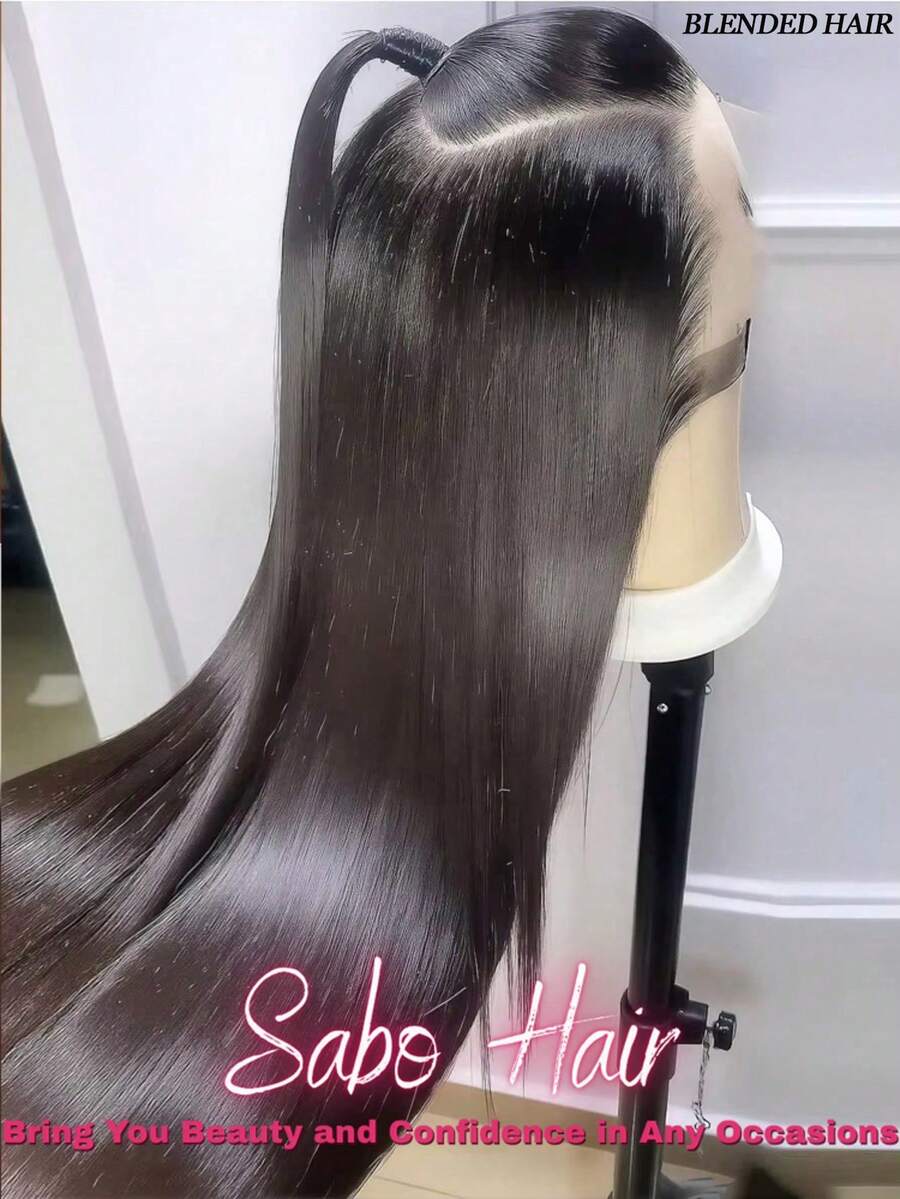 骨直蕾丝前假发，真人混纺发丝，13x4高清透明蕾丝前片，女士无胶巴西原生发蕾丝前片假发，200%密度，预先拔毛，带婴儿发际线