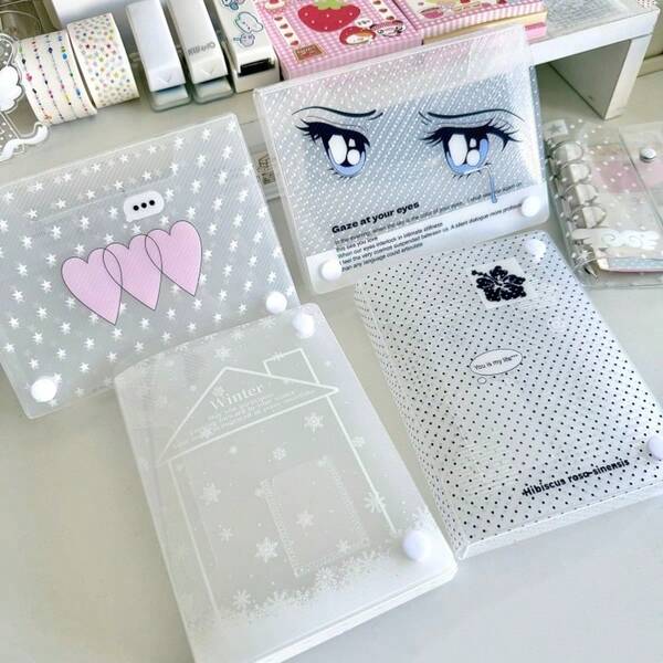 1 pièce Boîte de rangement de mini-cartes de bureau de taille A6 en lin avec motif de flocon de neige givré, support de cartes transparent anti-poussière