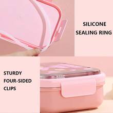 Cutie Bento cu 4 compartimente, cu imprimeu drăguț de desene animate, cutie de prânz creativă din plastic PP, cuptor cu microunde, ușor de curățat, etanșă, izolație termică, potrivită pentru birou și școală - Multicolor - Vizualizare 6