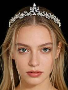 1pc Women's Fashion Princess Crown, Elegant Rhinestone Birthday Hair Accessory Headband - Silver - View 1