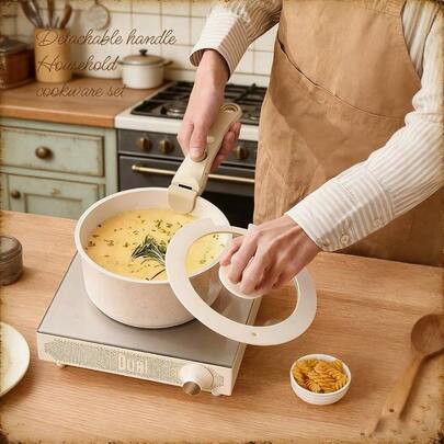 1 قطعة حامل إناء/وعاء قابل للإزالة مقاوم للحرارة، مقبض كريمي، مقبض لمجموعة أواني الطهي القابلة للفصل، مقبض وعاء عالمي، مشبك إناء قابل للاستبدال