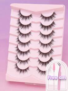 10/7/5 Pairs Natural C-Curl Fluffy Soft Dramatic 3D Faux Mink Eyelashes, Messy Multi-Layered Short Thick False Eyelashes Extension Set, Wholesale Fake Lashes Cosmetics For Wedding Party Daily Work Meeting, Natural Looking Comfortable Wear With Handmade Curled Ends - Natural Lashes - View 9