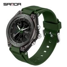 SANDA. SANDA 时尚夜光电子手表，男女通用 | 硅胶表带，50米防水，双显（指针/数字），秒表，世界时间，电池供电，合金表壳，不可充电纽扣电池，青春时尚设计 - 6067-739 - 查看 22