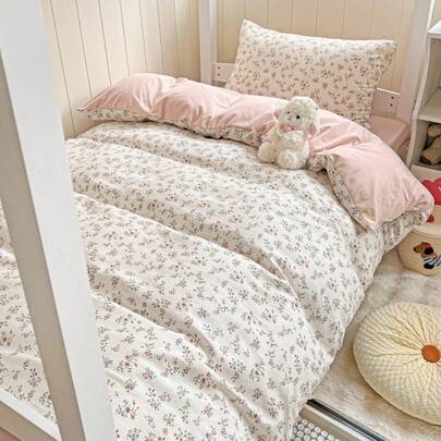 4pcs Sage Floral Duvet Cover Set With Sheet, Soft Washed Aesthetic Bedding Set, Cute Botanical Leaf Print Quilt Cover, Cottagecore Dorm Room Decor