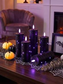 2/3/4/5pcs Flickering Flameless Candles With Timer/Remote Control, Battery Operated LED Candles, Remote Control Fairy String Lights, Suitable For Tabletop Centerpiece Decor For Christmas, Halloween, Valentine's Day, Proposal, Wedding, Party, Holiday Atmosphere - Black-purple Light - View 6