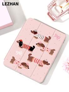 1pc Pink Dachshund Pattern Flat Tablet Protective Case, Tri-Fold Tablet Stand Protective Shell, Compatible With 10.2", Pro 11" 2021/2020/10th Gen/Mini4/5/6/ (A16) 11" 11th Gen 2025, Galaxy Tab A8 10.5" 2022, Matepad 10.4"/Tab/, With Pen Slot, Anti-Drop, Valentine Gift - Multicolor - View 2