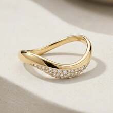 优雅独特的925纯银时尚简约波浪纹锆石戒指，适合女性日常佩戴，是表达爱意的理想礼物。 - chic zircon rings - 查看 8