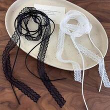 1pcs Retro White Black Lace Bow Choker Necklace For Women Fashion Double-Layer Long Adjustable - Đen-B - Xem 5