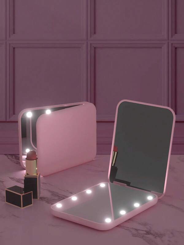 Espejo de maquillaje con luz LED de 2X/3X de aumento, marco de aleación de zinc con acabado rosa perlado, batería integrada de 210mAh, diseño magnético para fácil portabilidad, adecuado para estudiantes, mujeres, profesionales para retoques, regalo ideal para el Día de San Valentín, cumpleaños y otras ocasiones