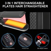3-In-1 Detachable Straight & Curling Iron, Ceramic Core, Removable 3D Grid & Wave Plates, Multi-Temperature Settings, Fast Heating, Ergonomic Design For Easy Styling. PTC LED Ceramic Electric Hair Styling Tool Suitable For All Hair Types, Perfect For Curling And Straightening. - Multicolor - View 8