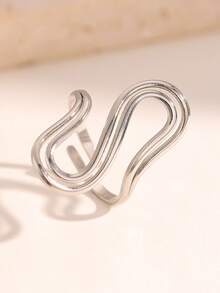 Bague ouverte minimaliste à double rangée de lignes géométriques (1 pièce), à la mode et polyvalente, idéale pour le quotidien, les soirées et les rendez-vous. - Anneau ouvert - Voir 5