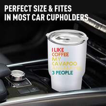 30oz Stainless Steel Tumbler Black White Options,  I Like Coffee My Cavapoo And Maybe 3 People Graphic Cups, Insulated Travel Coffee Mug With Lid And Straw , Double Wall Vacuum Reusable Travel Cups, Funny Birthday Party Gift For Women & Men - 白色 - 查看 2