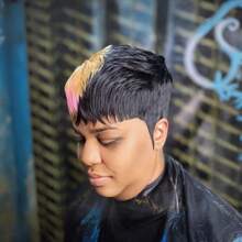 Short Pixie Cut Wig For Women Human Hair 1B Black Short Wig For Layered Pixie Wigs With Bangs Real Human Hair Glueless Wig None Lace Front Full Machine Made Layered Wig Straight Human Hair Throw On And Go Wig For Love Gift, Daily Use - Multicolor - View 8