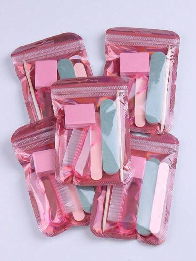 1/5 Pcs Manicure & Pedicure Tool Set, Mini Nail File And Callus Remover, Double-Sided Nail File, Wooden Cuticle Nipper, Nail Cleaning Tools, Suitable For Professional Nail Technicians And Home Use, Basic Nail Care Kit